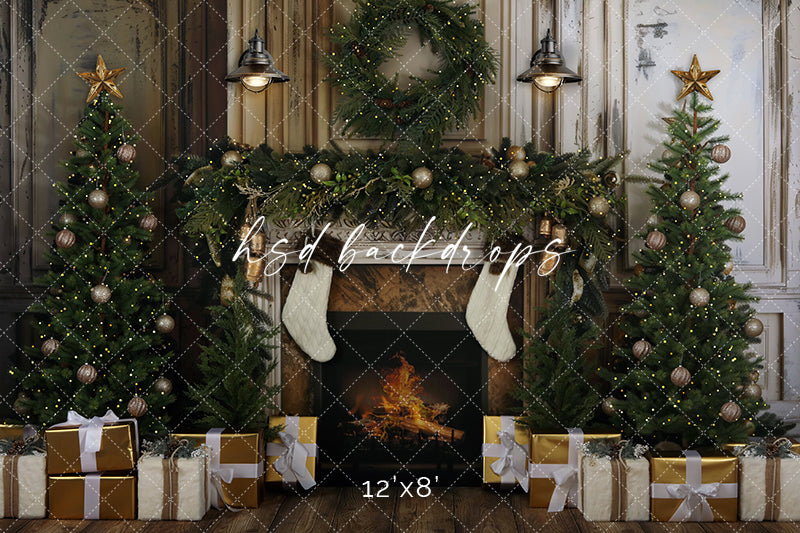 Shabby Chic Christmas Fireplace - HSD Photography Backdrops