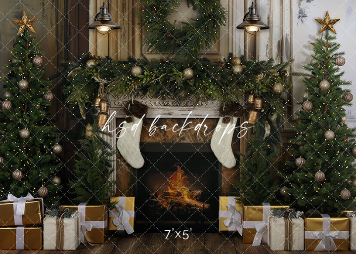 Shabby Chic Christmas Fireplace - HSD Photography Backdrops