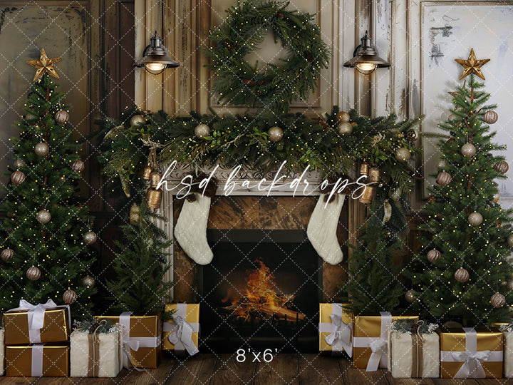 Shabby Chic Christmas Fireplace - HSD Photography Backdrops