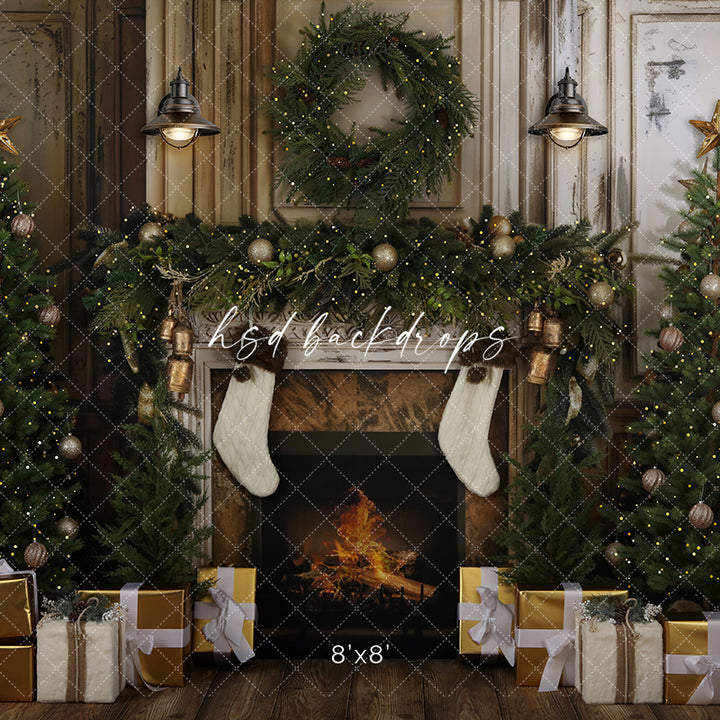 Shabby Chic Christmas Fireplace - HSD Photography Backdrops