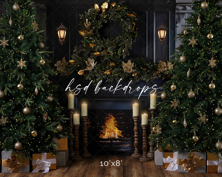 Antique Black Christmas Fireplace - HSD Photography Backdrops