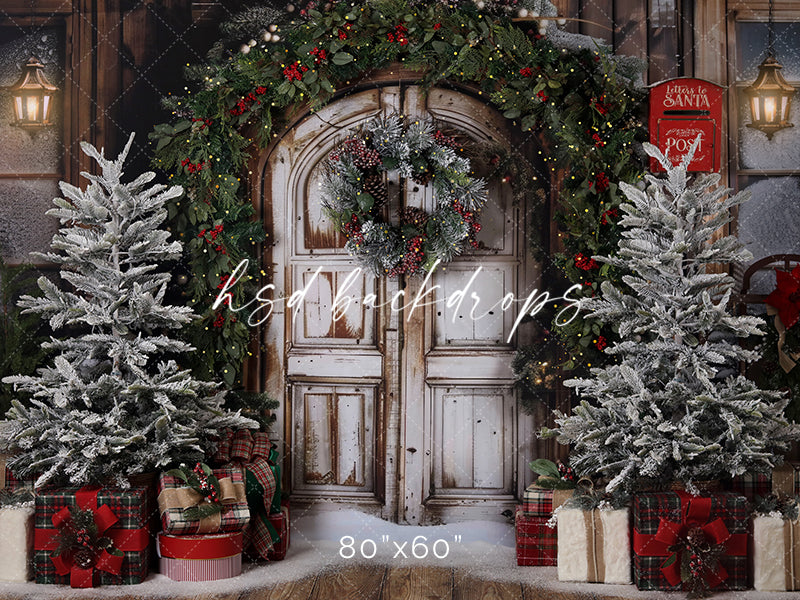 Antique Christmas Cottage Door Backdrop for Photography