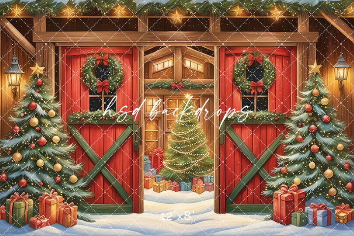 Cute Christmas Barn (sweep options) - HSD Photography Backdrops