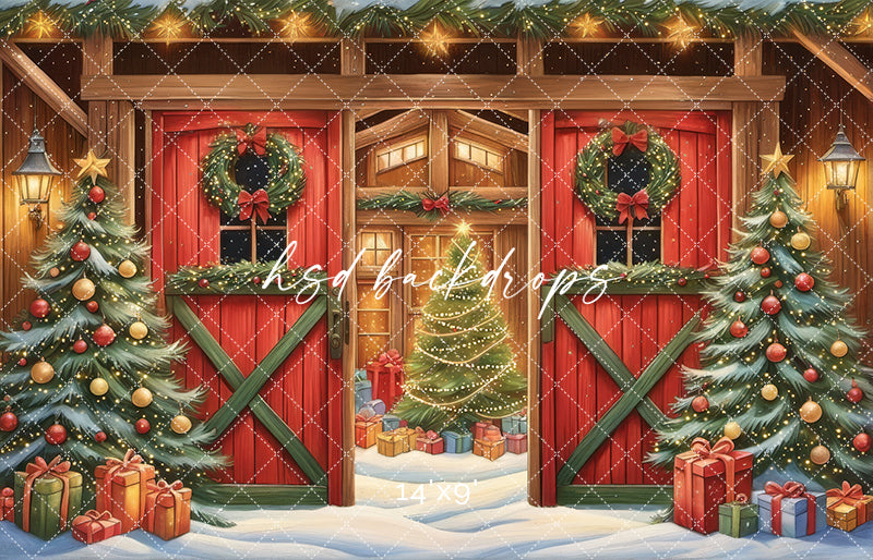 Cute Christmas Barn (sweep options) - HSD Photography Backdrops