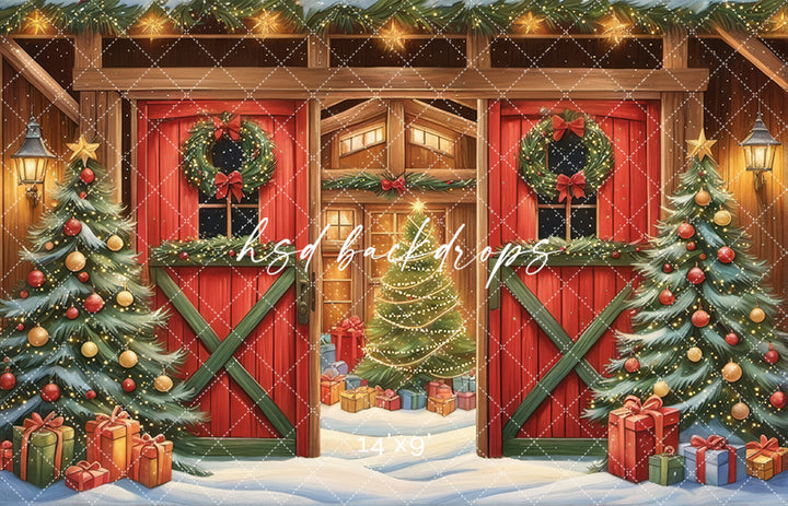 Cute Christmas Barn (sweep options) - HSD Photography Backdrops