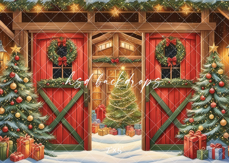 Cute Christmas Barn (sweep options) - HSD Photography Backdrops