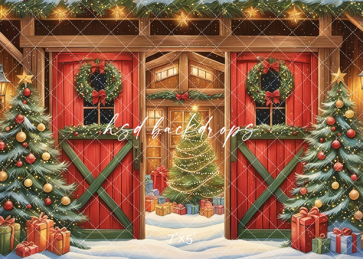 Cute Christmas Barn (sweep options) - HSD Photography Backdrops