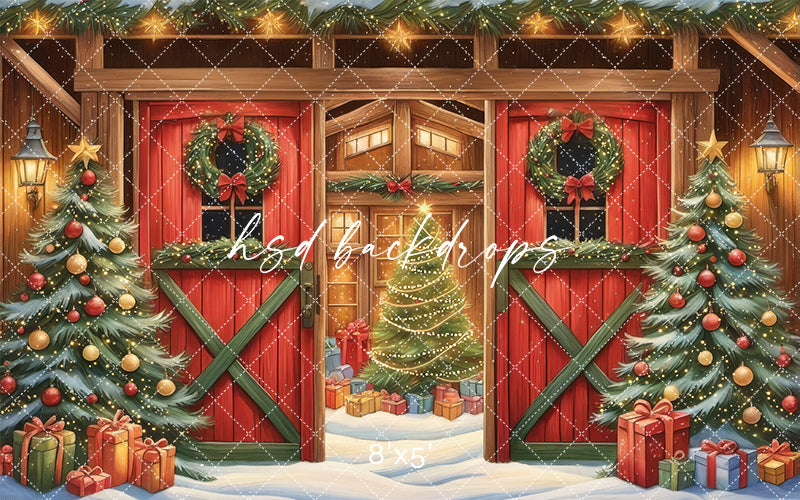 Cute Christmas Barn (sweep options) - HSD Photography Backdrops