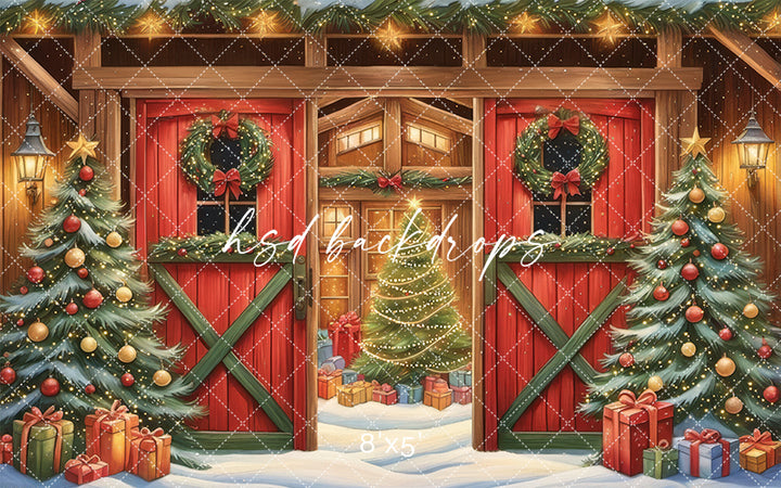 Cute Christmas Barn (sweep options) - HSD Photography Backdrops