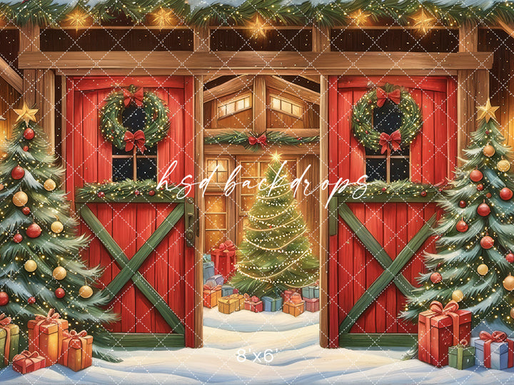 Cute Christmas Barn (sweep options) - HSD Photography Backdrops