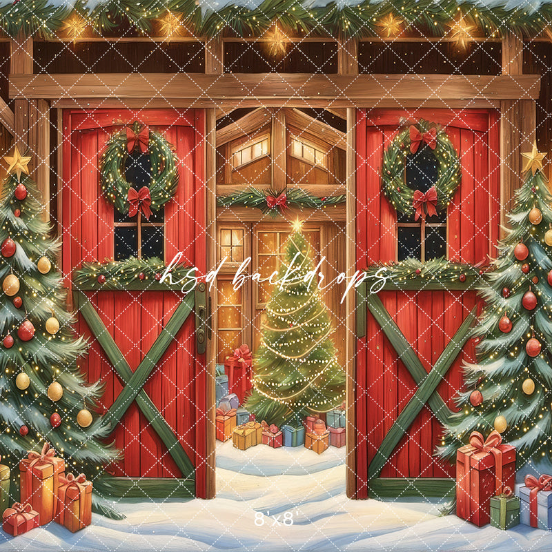 Cute Christmas Barn (sweep options) - HSD Photography Backdrops