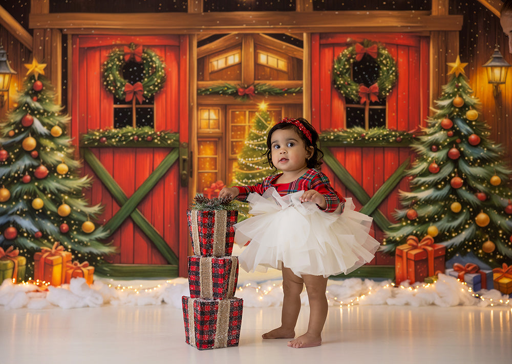 Cute Christmas Barn (sweep options) - HSD Photography Backdrops