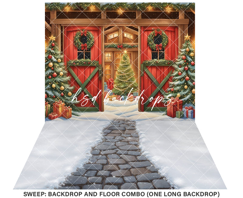 Cute Christmas Barn (sweep options) - HSD Photography Backdrops