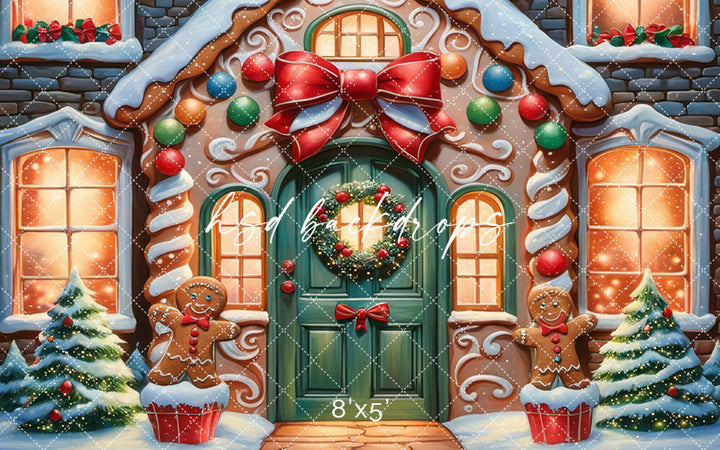 Frosted Gingerbread House (sweep options) - HSD Photography Backdrops