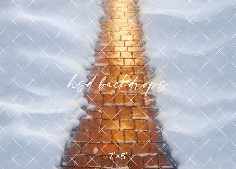 Glowing Winter Brick Pathway Photography Backdrop Floor