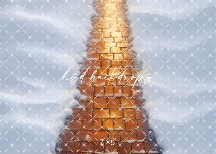 Glowing Winter Brick Pathway Photography Backdrop Floor