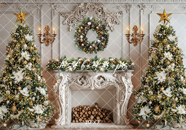 Elegant White Christmas Fireplace (sweep options) - HSD Photography Backdrops
