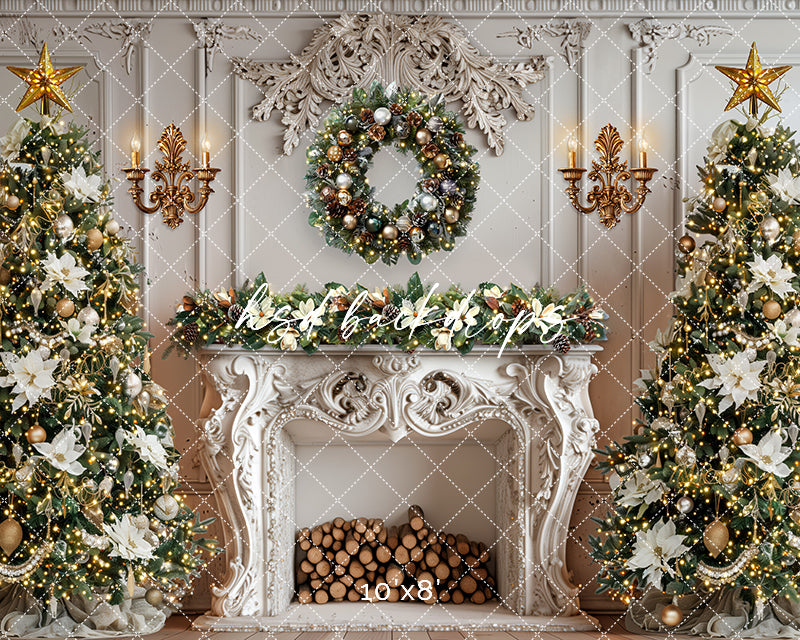 Elegant White Christmas Fireplace (sweep options) - HSD Photography Backdrops