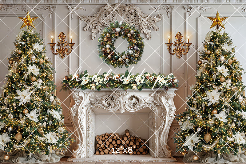Elegant White Christmas Fireplace (sweep options) - HSD Photography Backdrops