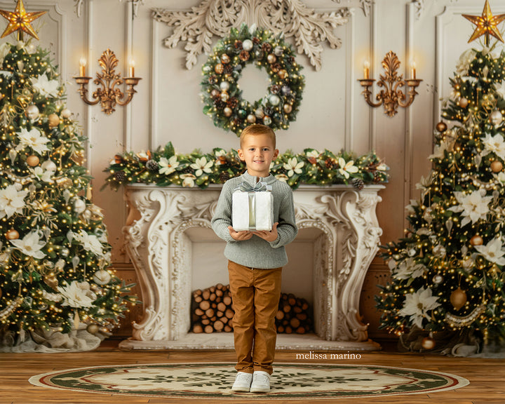 Elegant White Christmas Fireplace (sweep options) - HSD Photography Backdrops