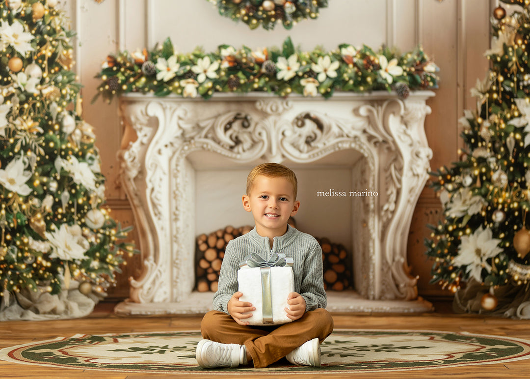 Elegant White Christmas Fireplace (sweep options) - HSD Photography Backdrops