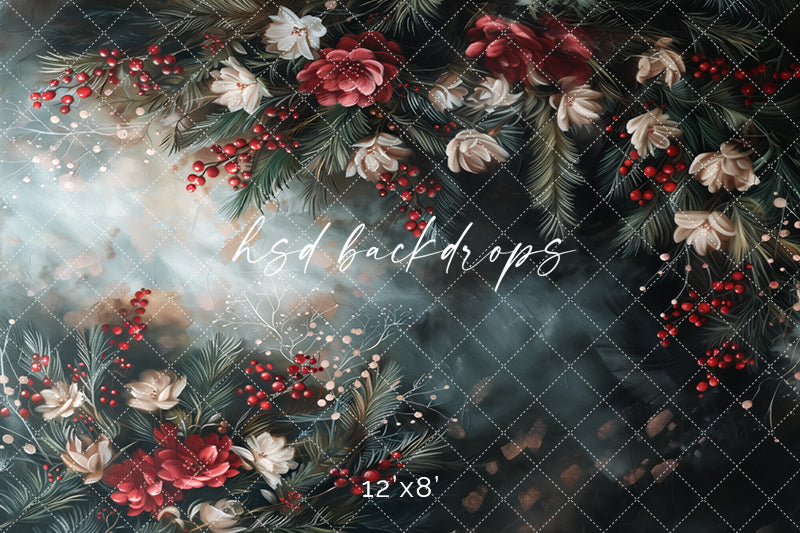 Christmas Berries & Blooms (sweep options) - HSD Photography Backdrops