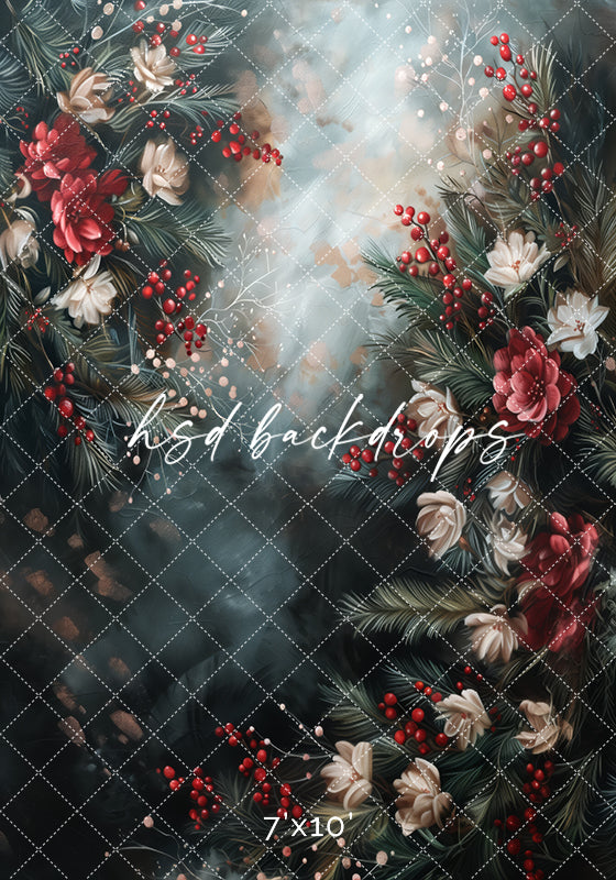 Christmas Berries & Blooms (sweep options) - HSD Photography Backdrops