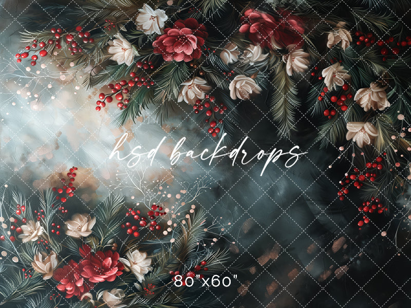 Christmas Berries & Blooms (sweep options) - HSD Photography Backdrops