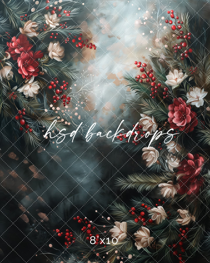 Christmas Berries & Blooms (sweep options) - HSD Photography Backdrops