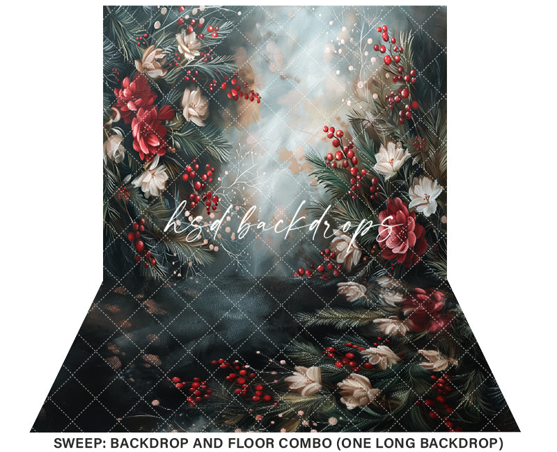Christmas Berries & Blooms (sweep options) - HSD Photography Backdrops