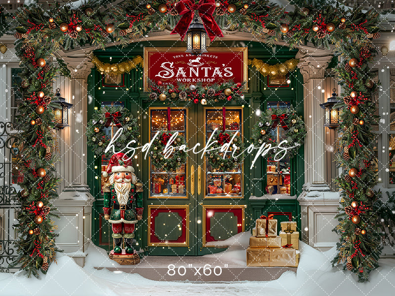 Santa's Gift Shop Christmas Backdrop for Holiday Pictures