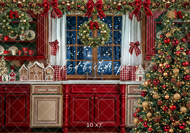 Festive Christmas Kitchen w/ Tree (sweep options) - HSD Photography Backdrops