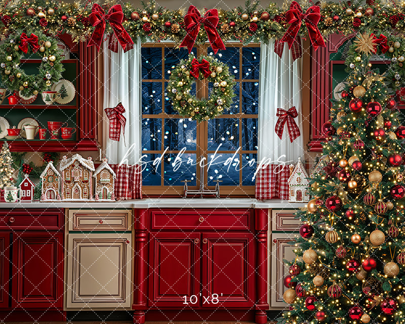 Festive Christmas Kitchen w/ Tree (sweep options) - HSD Photography Backdrops