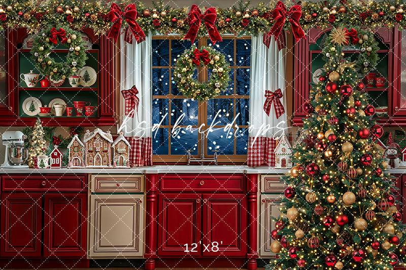 Festive Christmas Kitchen w/ Tree (sweep options) - HSD Photography Backdrops