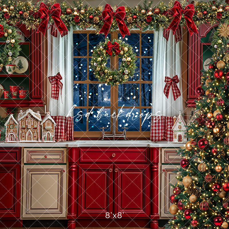 Festive Christmas Kitchen w/ Tree (sweep options) - HSD Photography Backdrops