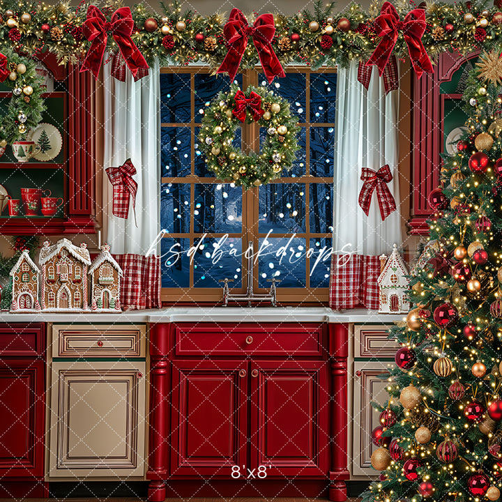 Festive Christmas Kitchen w/ Tree (sweep options) - HSD Photography Backdrops