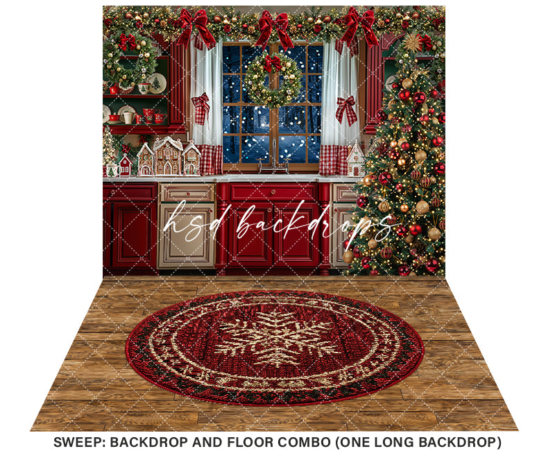 Festive Christmas Kitchen w/ Tree (sweep options) - HSD Photography Backdrops