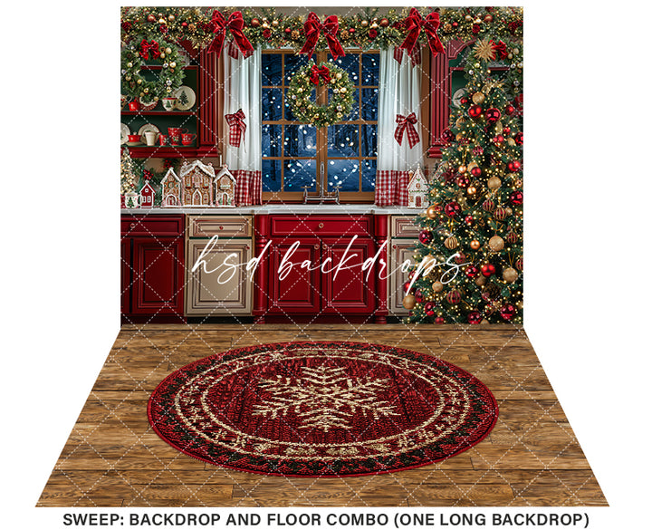 Festive Christmas Kitchen w/ Tree (sweep options) - HSD Photography Backdrops