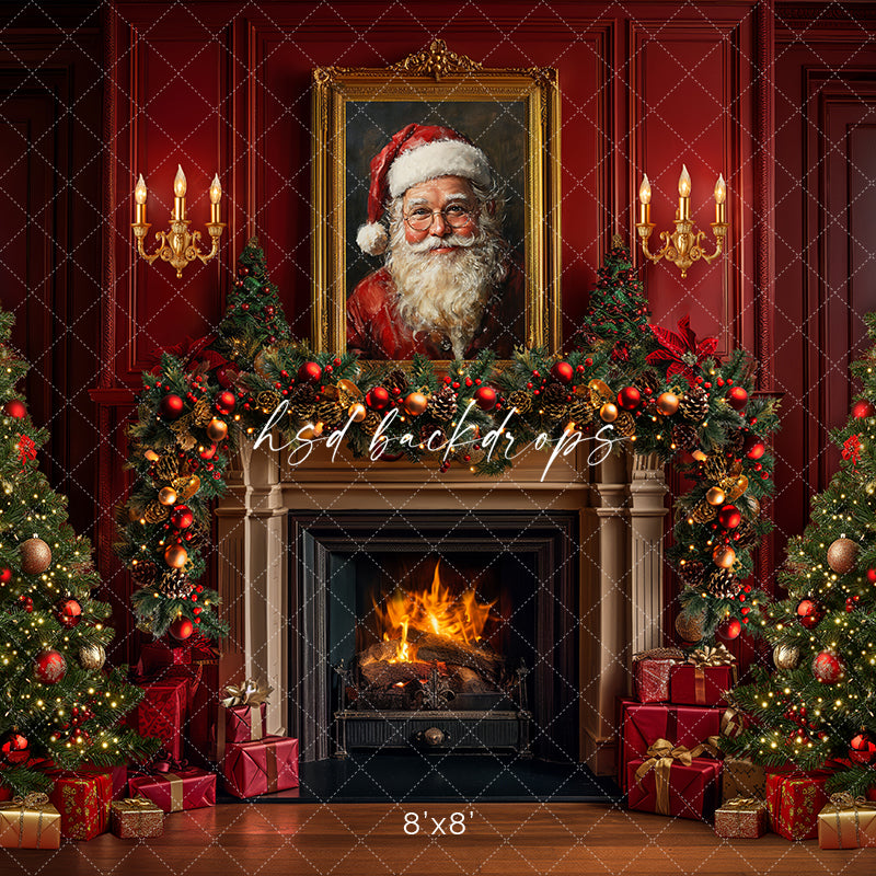 Santa Claus Christmas Fireplace (sweep options) - HSD Photography Backdrops
