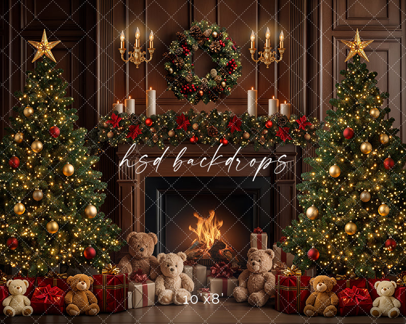 Teddy Bear Christmas Fireplace (sweep options) - HSD Photography Backdrops
