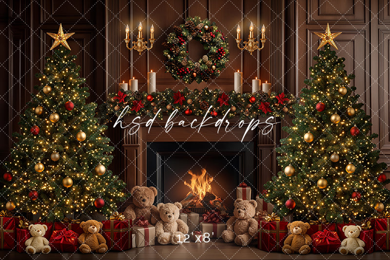 Teddy Bear Christmas Fireplace (sweep options) - HSD Photography Backdrops