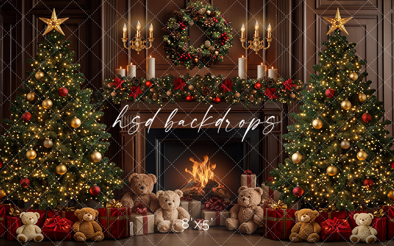 Teddy Bear Christmas Fireplace (sweep options) - HSD Photography Backdrops