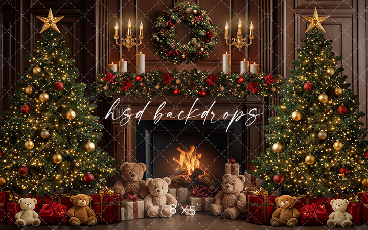 Teddy Bear Christmas Fireplace (sweep options) - HSD Photography Backdrops