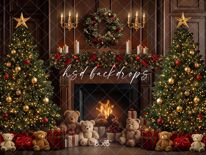 Teddy Bear Christmas Fireplace (sweep options) - HSD Photography Backdrops