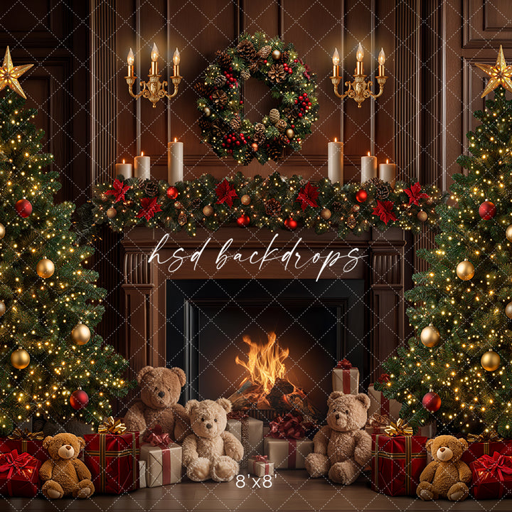 Teddy Bear Christmas Fireplace (sweep options) - HSD Photography Backdrops