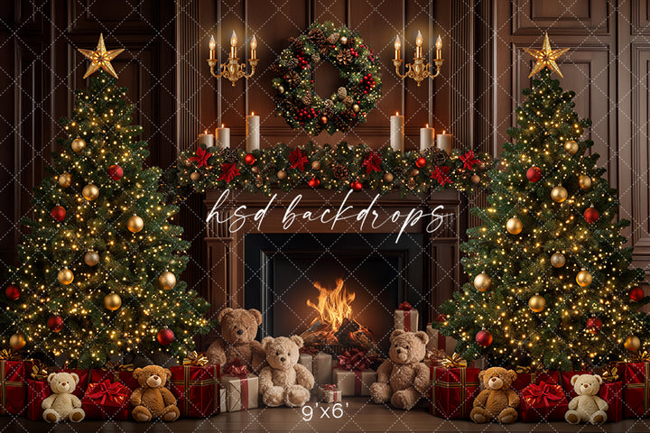 Teddy Bear Christmas Fireplace (sweep options) - HSD Photography Backdrops