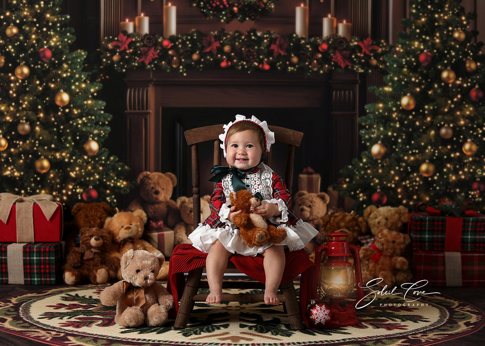 Teddy Bear Christmas Fireplace (sweep options) - HSD Photography Backdrops