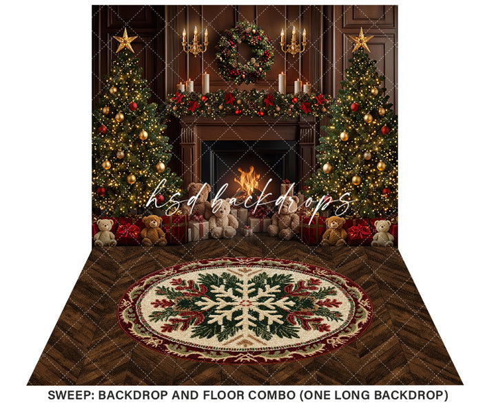 Teddy Bear Christmas Fireplace (sweep options) - HSD Photography Backdrops