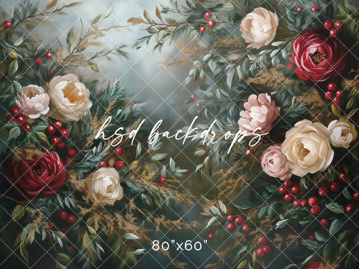 Christmas Floral Fine Art Photography Backdrop for Photoshoot