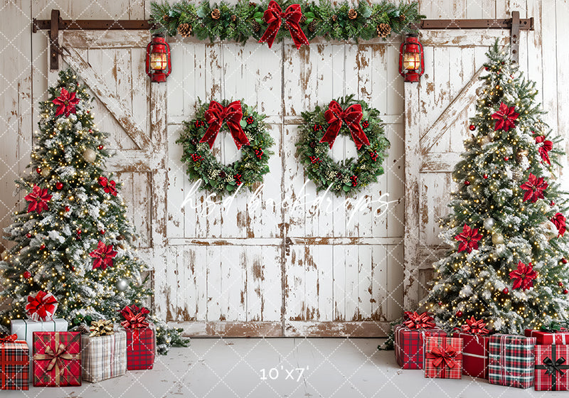 Rustic White Christmas Doors - HSD Photography Backdrops